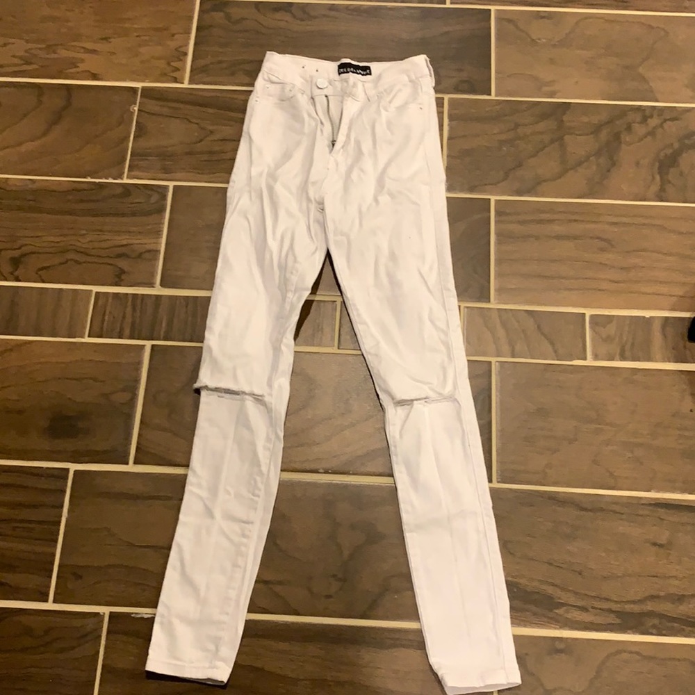 High waisted white skinny jeans